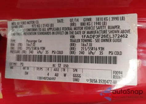 2014 Ford Focus Se from USA, damaged, VIN 1FADP3F26EL372462